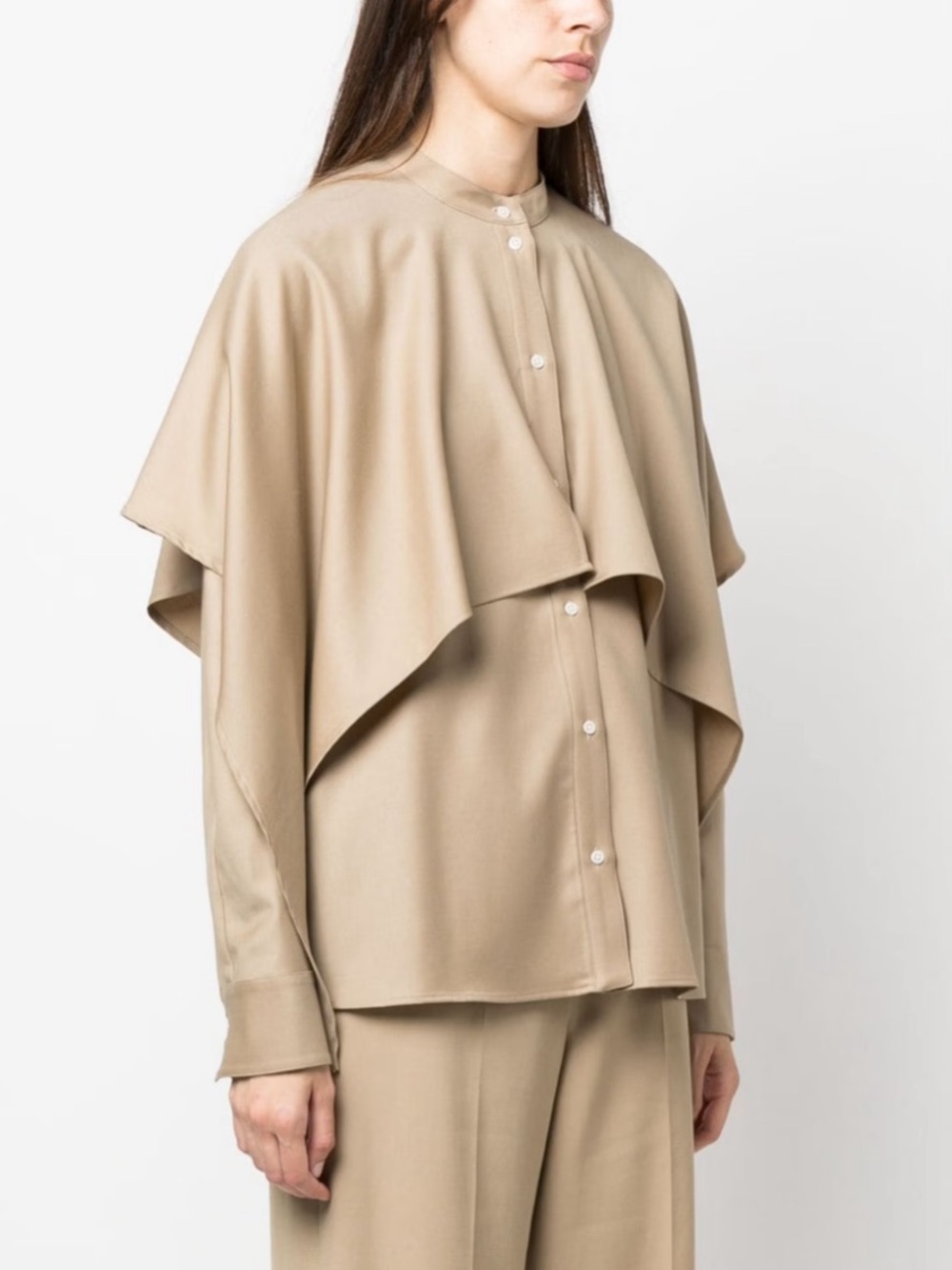 Loulou Studio Beige Draped Cape Shirt Jacket